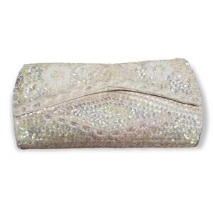 La Regal White Sequin Evening Clutch / Bag - Sequins Change Color w. Lighting
